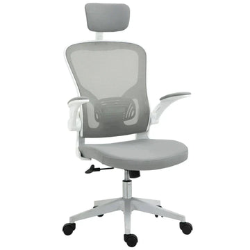Ergonomische bureaustoel met hoofd- en lendensteun | Kleur: Grijs | Afmetingen: 65x64x114-122 cm