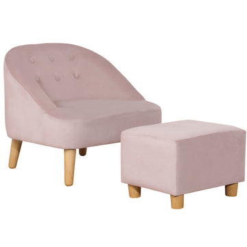 Kinderfauteuil met voetenbankje - Schommelstoel | Kleur: Roze | Afmetingen: 51x51x50 cm