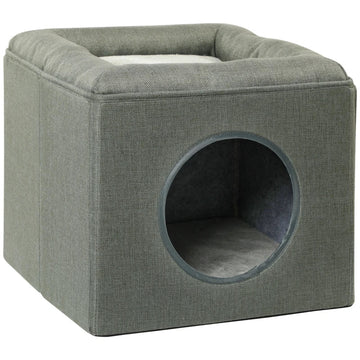 Kattenhuisje - Kattenhol met observatieplatform | Kleur: Groen | Afmetingen: 36.5x36.5x33 cm