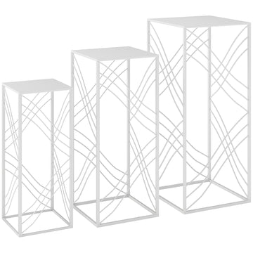 3-delige plantenstandaardset - Metalen plantenrekken | Kleur: Wit | Afmetingen: 30x30x70 cm