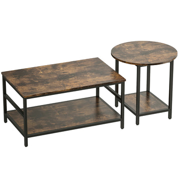 2-delige salontafelset met opbergruimte | Kleur: Rustiek-bruin | Afmetingen: 80x54x41 cm