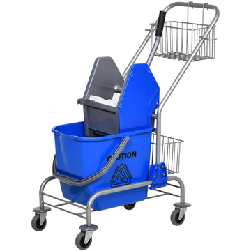 Schoonmaaktrolley met pers en emmer 26 L | Kleur: Zilver-blauw | Afmetingen: 45x73x95 cm