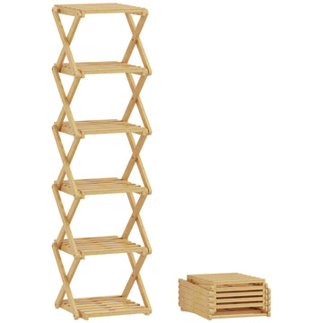 Bamboe schoenenrek, opvouwbaar, 6 niveaus | Kleur: Natuurhout | Afmetingen: 30x29x108 cm