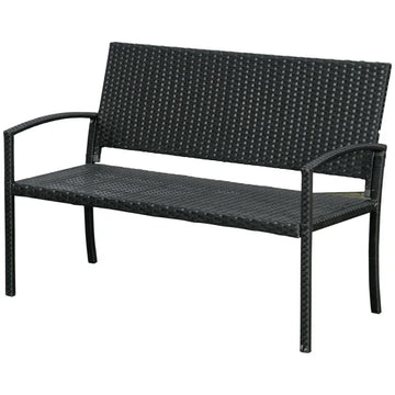 Tuinbank 2-zits van PE-rattan | Kleur: Zwart | Afmetingen: 122x60x85 cm