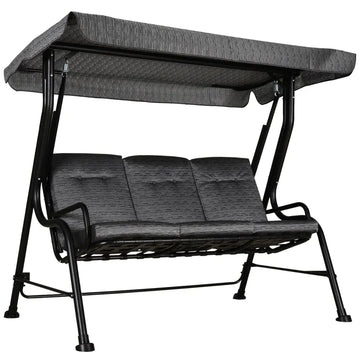 Schommelbank voor 3 personen met zonnedak | Kleur: Zwart | Afmetingen: 120x200x170 cm