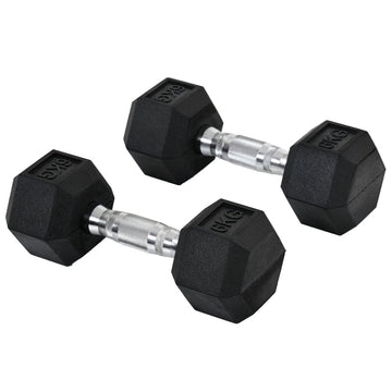 Hexagonale dumbbells - Rubberen halters | Kleur: Zwart | Afmetingen: 10x11.5x8 cm