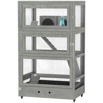 4-laags houten hamsterkooi voor dwerghamsters | Kleur: Grijs | Afmetingen: 65x45x109 cm