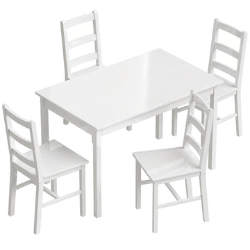 5-delige eetkamerset voor 4 personen met tafel en stoelen | Kleur: Wit | Afmetingen: 118x73x75 cm