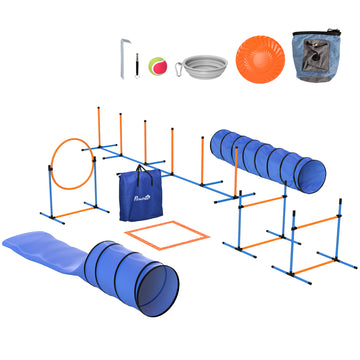 11-delig agility set voor honden met tunnels | Kleur: Oranje | Afmetingen: 350x68x70 cm