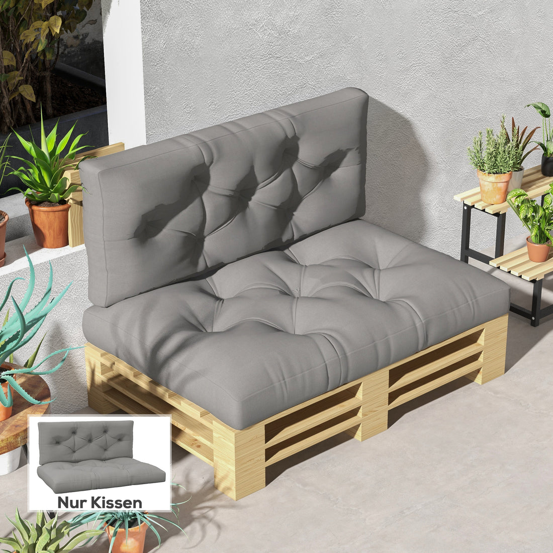 Zitkussen met rugkussen, 2-delig | Kleur: Lichtgrijs | Afmetingen: 80x120x12 cm