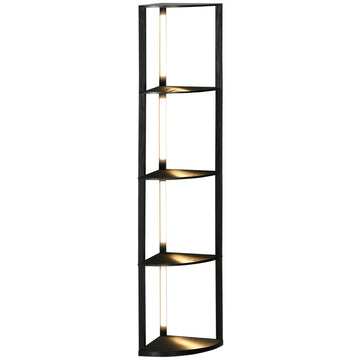 Vloerlamp met plank - Zwarte LED-hoeklamp | Kleur: Zwart | Afmetingen: 29,5x41x163,5 cm