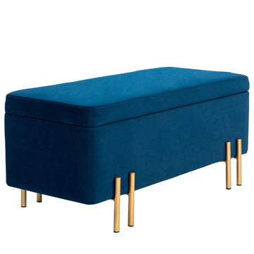 Opbergbank - Gestoffeerde voetenbank | Kleur: Blauw | Afmetingen: 100x40x42 cm