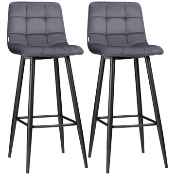 Set van 2 barkrukken met rugleuning - Fluwelen look | Kleur: Grijs | Afmetingen: 47x42x105 cm
