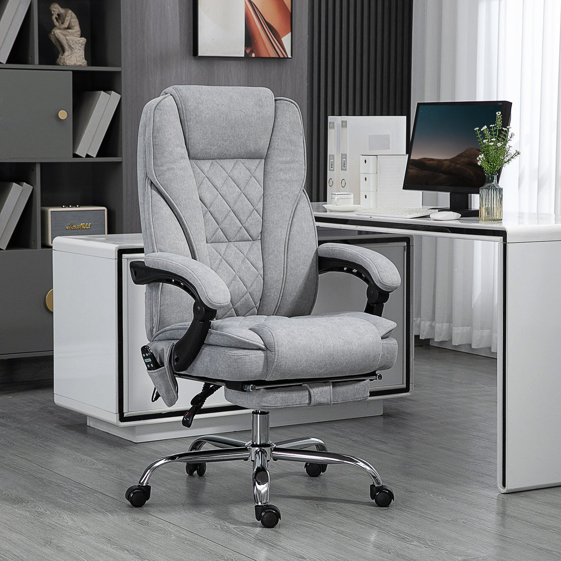 Bureaustoel met massage en voetensteun | Kleur: Grijs | Afmetingen: 67x72x111-119 cm
