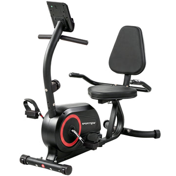 Ligfiets hometrainer met Bluetooth | Kleur: Rood+Zwart | Afmetingen: 56x136x106 cm