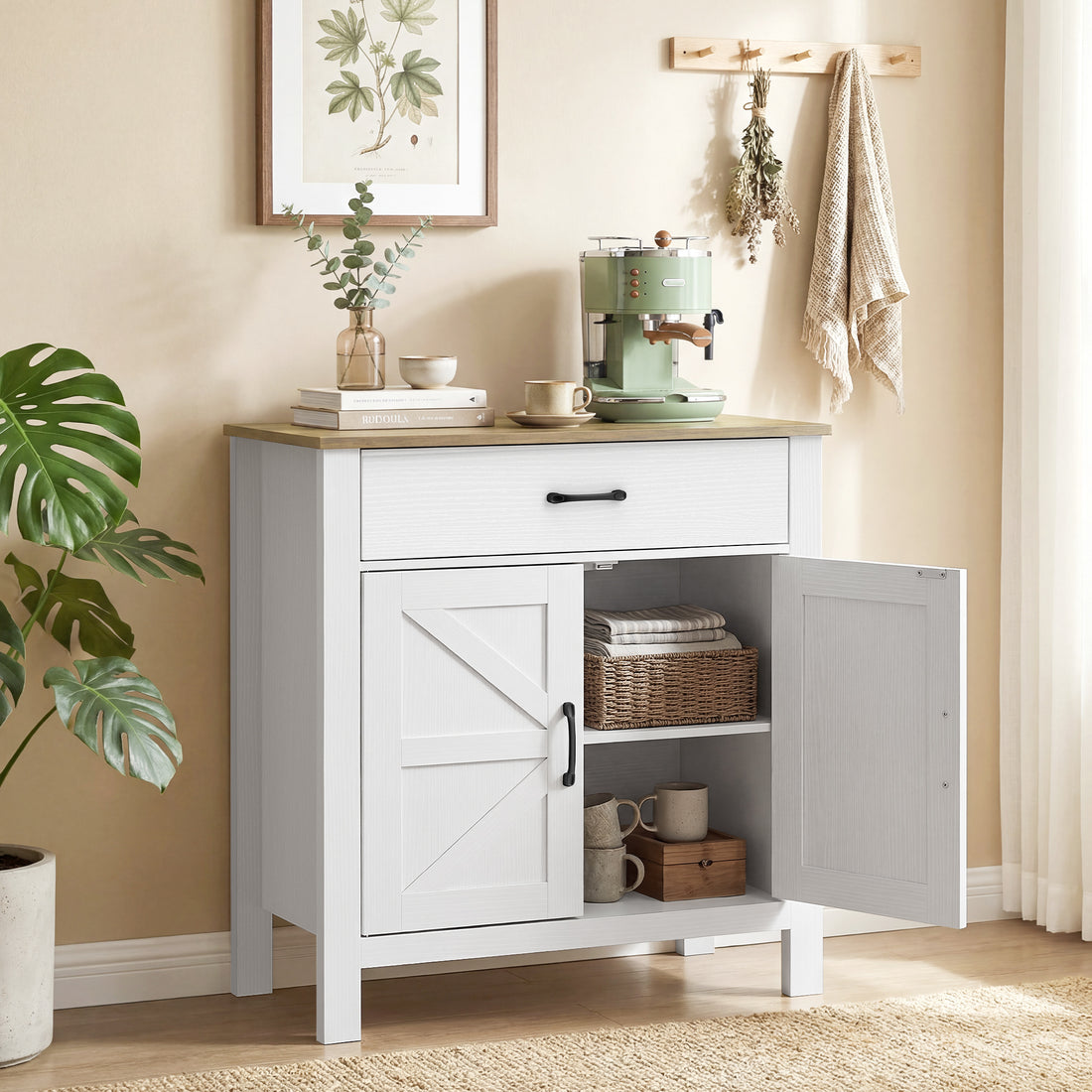 Sideboard med skjutdörrar och justerbar hylla | Färg: Vit | Mått: 77x39,3x81,5 cm
