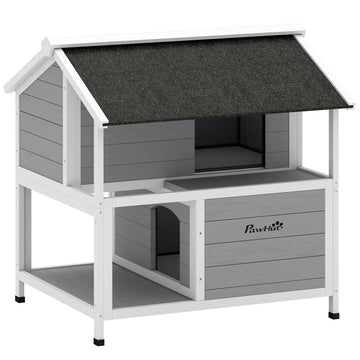 Kattenhuis voor buiten met scharnierend dak | Kleur: Grijs | Afmetingen: 80x93x95 cm