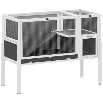 Dierenhok voor konijnen, hamsters en cavia's | Kleur: Grijs, Wit | Afmetingen: 120x53x93 cm