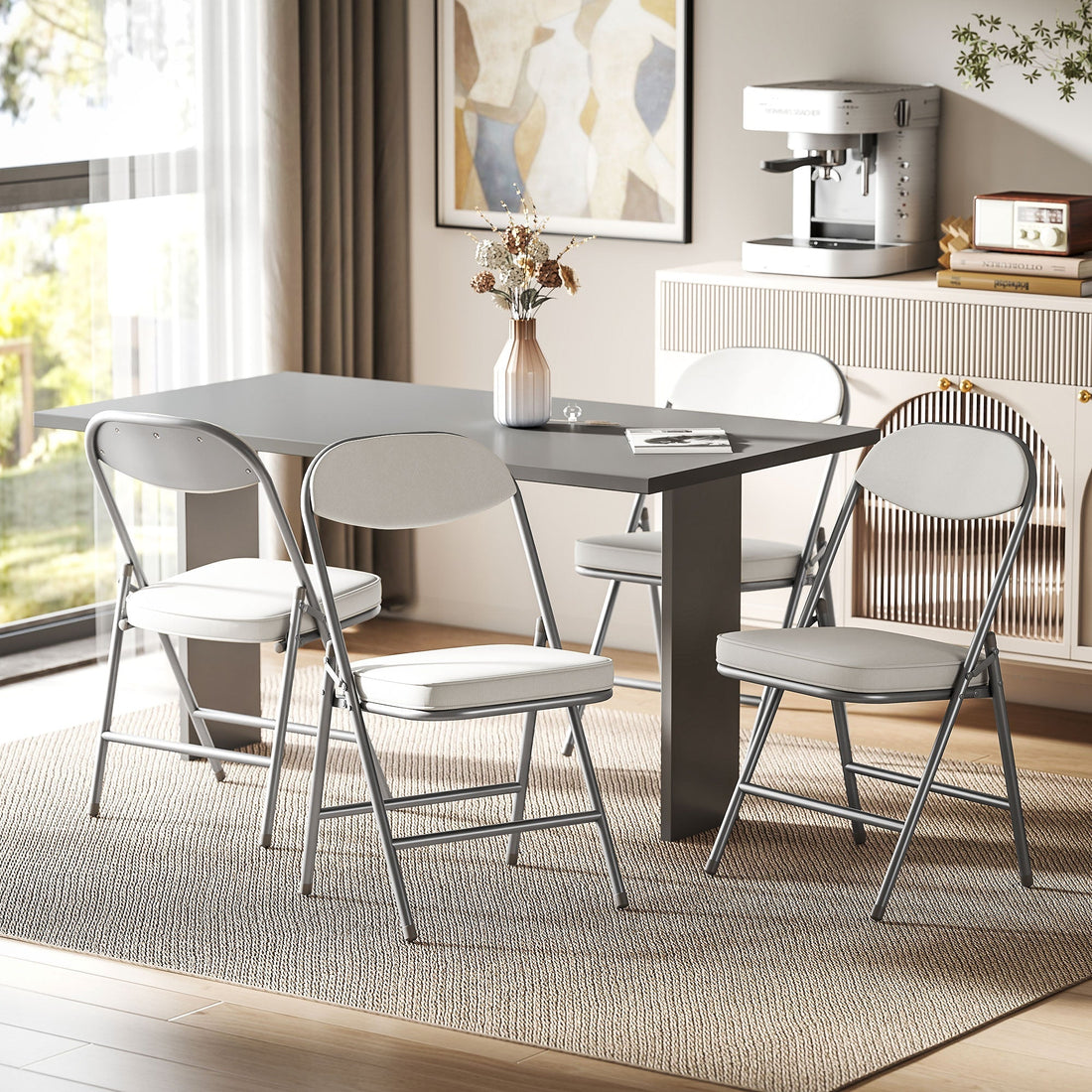 Set van 4 gewatteerde klapstoelen - Witte vouwstoelen | Kleur: Wit