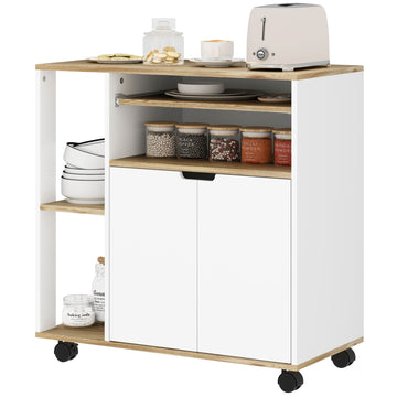 Keukentrolley met opbergkast en wielen | Kleur: Wit-bruin | Afmetingen: 80x40x82 cm