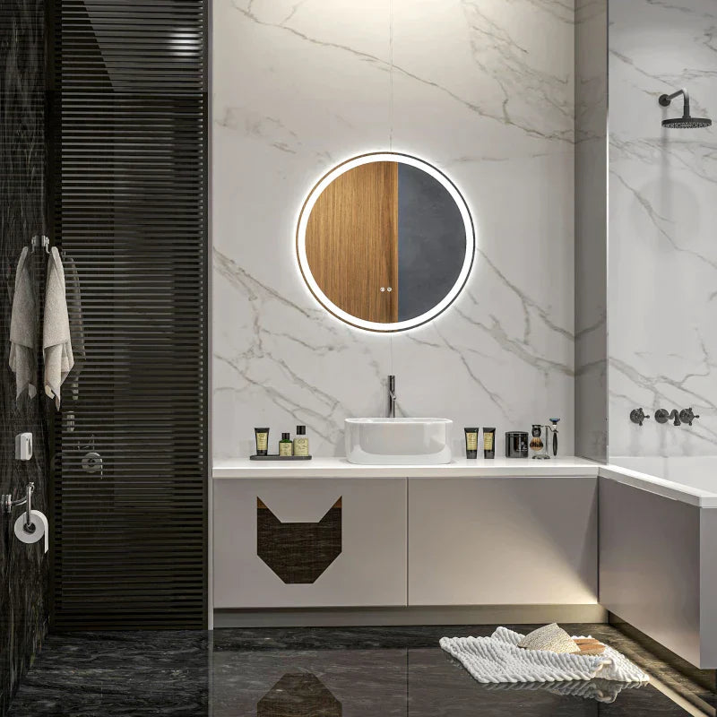 LED-Badezimmerspiegel mit Touch-Bedienung | Farbe: Weiß+Silber | Abmessungen: 60x3x60 cm