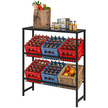 Drankenrek voor 6 kratten - Met 3 niveaus | Kleur: Zwart | Afmetingen: 33x103x113.5 cm