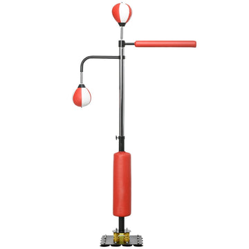 Boksstandaard met speedballs | Kleur: Zwart/Rood/Wit | Afmetingen: 36x84x140-205 cm