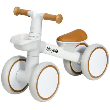 Loopfiets 1-3 jaar - verstelbaar zadel | Kleur: Bruin/Wit | Afmetingen: 27x56x39 cm
