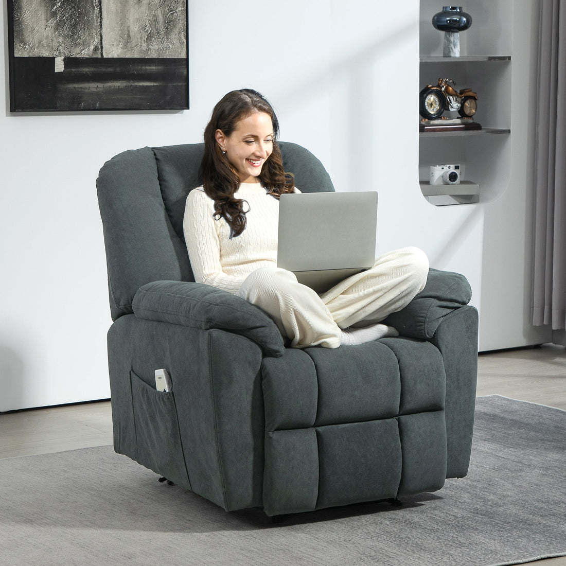 Elektrisk reclinerfåtölj med massage och värme | Färg: Mörkgrå | Mått: 88x97x101 cm