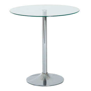 Ronde glazen eettafel met metalen onderstel | Kleur: Zilver | Afmetingen: 70x70x74,5 cm