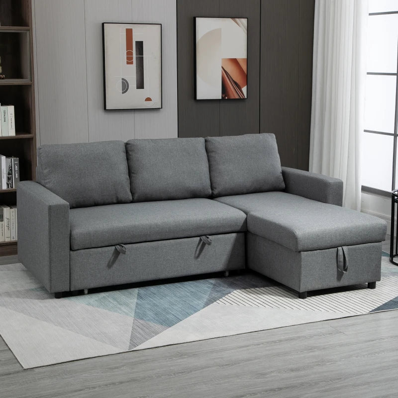 Slaapbank met chaise longue en opbergruimte | Kleur: Lichtgrijs | Afmetingen: 211.5x146x85 cm