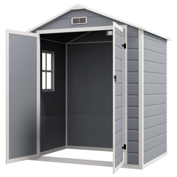 Metalen tuinhuisje met dubbele deur en raam | Kleur: Grijs | Afmetingen: 183x134x210 cm