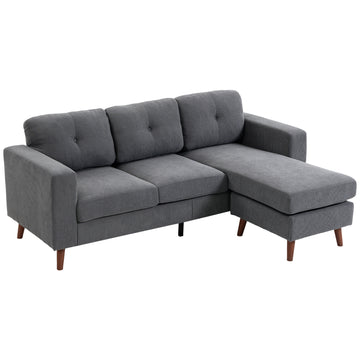 Hoekbank 3-zits, omkeerbare chaise longue | Kleur: Donkergrijs | Afmetingen: 192x137x84 cm