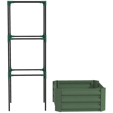 Verhoogde plantenbak met tomatenrek | Kleur: Groen | Afmetingen: 61x61x140 cm