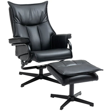 Relaxfauteuil met voetenbank, 360° draaibaar | Kleur: Zwart | Afmetingen: 75x84x101 cm
