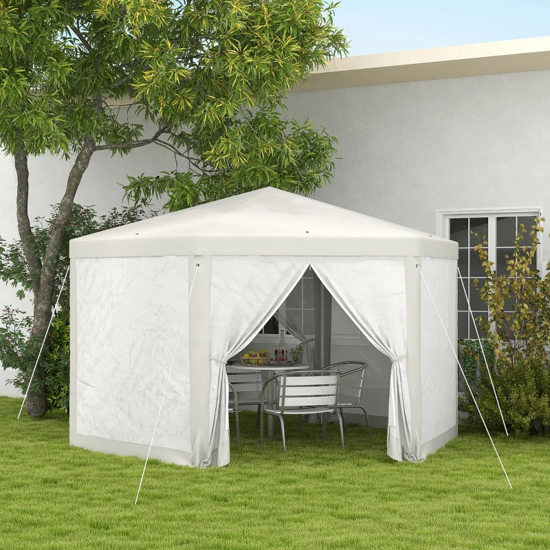 Zeshoekige gazebo met muskietengaas | Kleur: Crème | Afmetingen: 341,2x394x250 cm