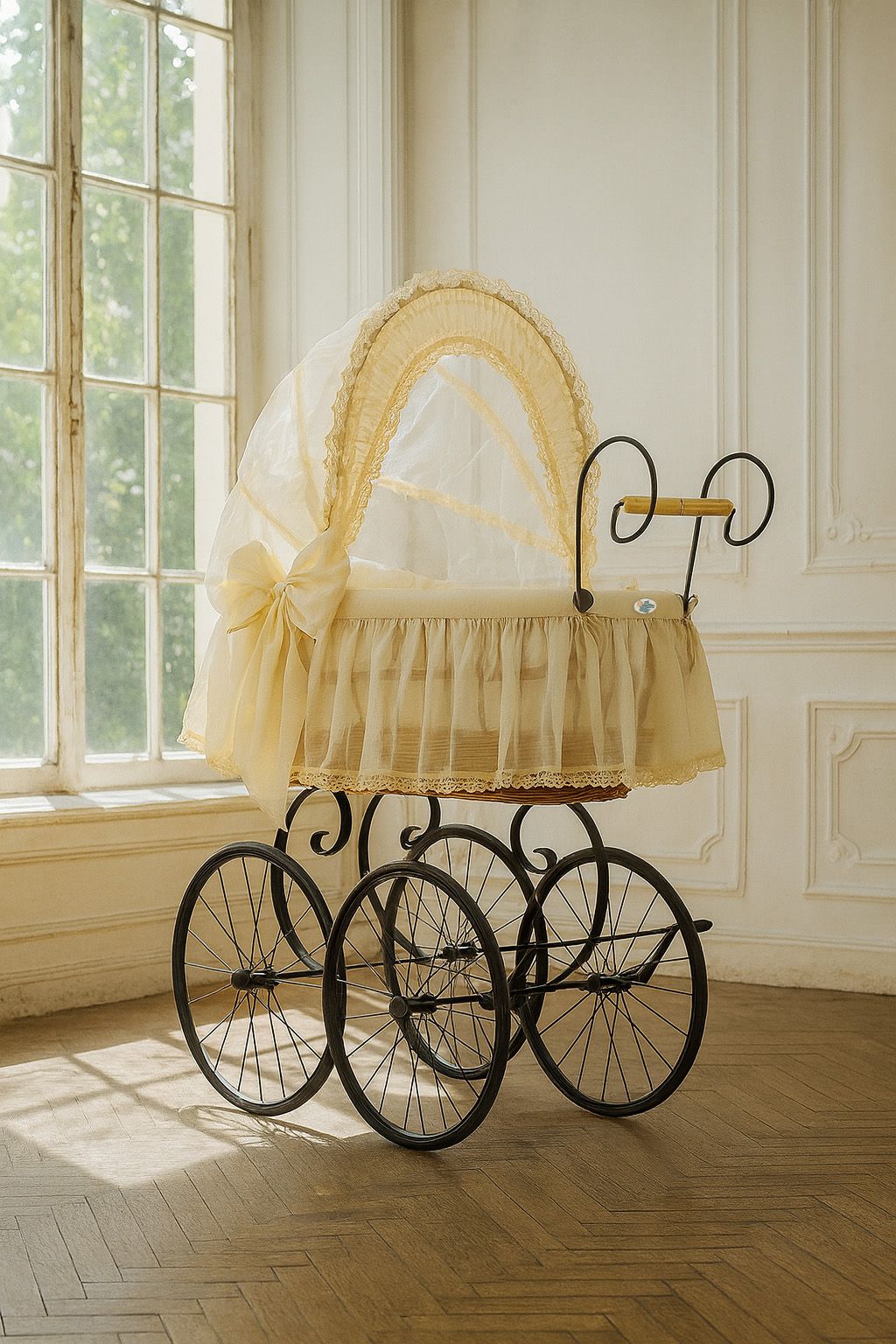 Retro rottingvagga - Handvävd vagga - Säker och snygg för bebisar upp till 9 månader