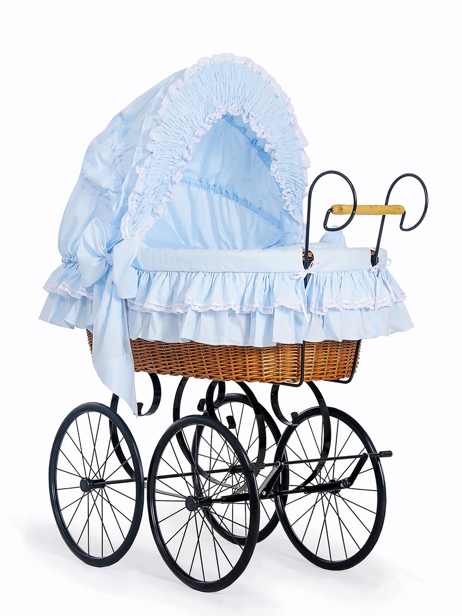 Retro rottingspjälsäng - vintage vagga - justerbar huva för komfort och stil