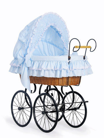 Retro rottingspjälsäng - vintage vagga - justerbar huva för komfort och stil