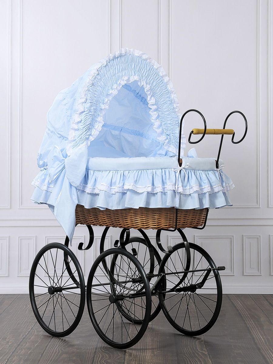 Retro rottingspjälsäng - vintage vagga - justerbar huva för komfort och stil