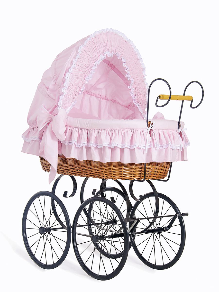 Retro houten wicker kinderwagen - vintage wieg - verstelbare kap voor optimaal comfort