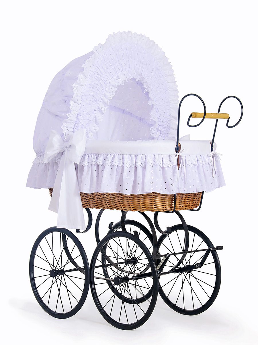 Retro Charlotte spjälsängskorg - rottingbas - smidigt rullande med gummihjul