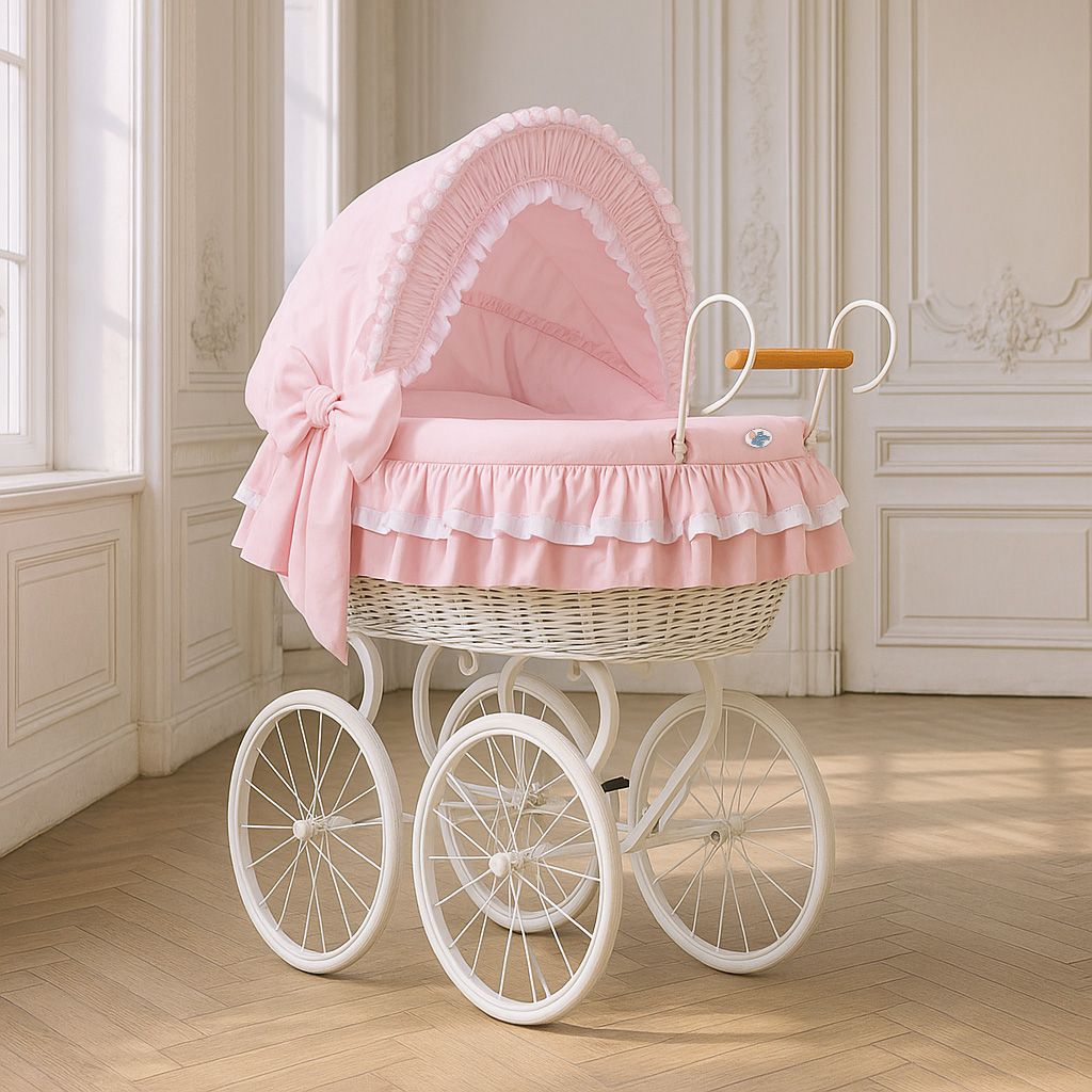 Retro rottingsäng, handvävd barnsäng, hopfällbar och lätt att flytta