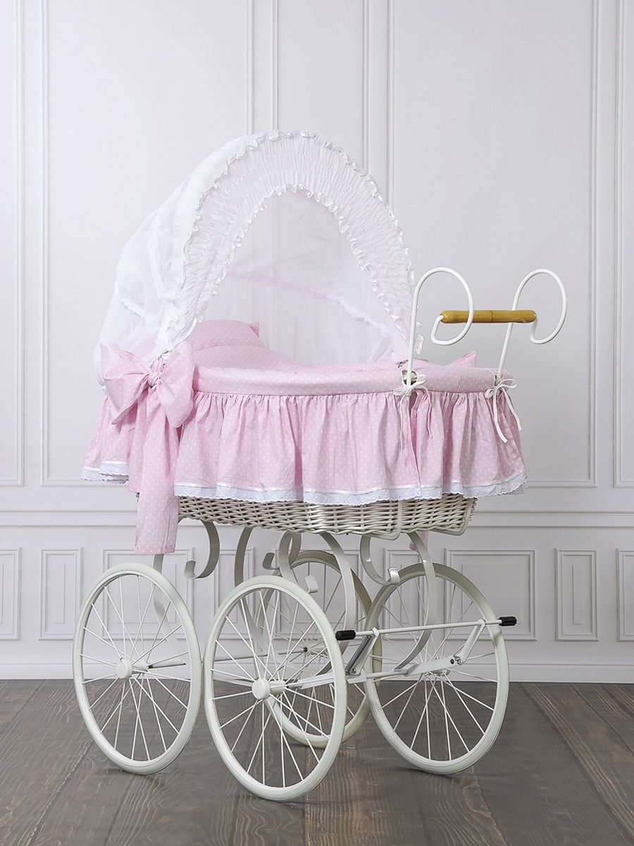 Retro vagga - rottingbädd för baby - extra säker tack vare bromsar och hög komfort