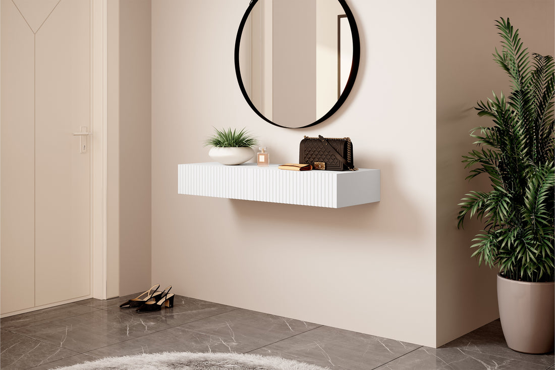 Nicole hangbureau 100 cm met lades - modern, minimalistisch | Kleur: Wit / Mat wit