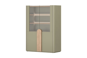 Amilio vitrinekast 100 cm - Eucalyptus & Baltische Duineik met LED-verlichting | Kleur: Eucalyptus