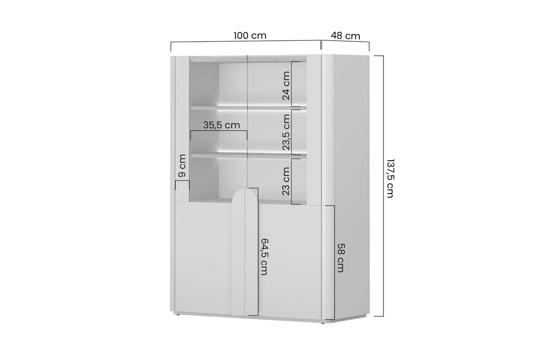 Amilio Vitrinekast met LED-verlichting - Kasjmier & Geolied Eiken | 100x137,5x48 cm