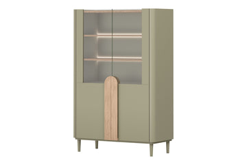 Amilio vitrinekast 100 cm met LED-verlichting - Eucalyptus & Baltische Duineik | Kleur: Groen &