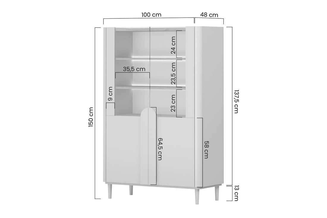 Amilio vitrinekast 100 cm - Vitrine met glazen fronten & stil sluitsysteem | Kleur: Kasjmier,
