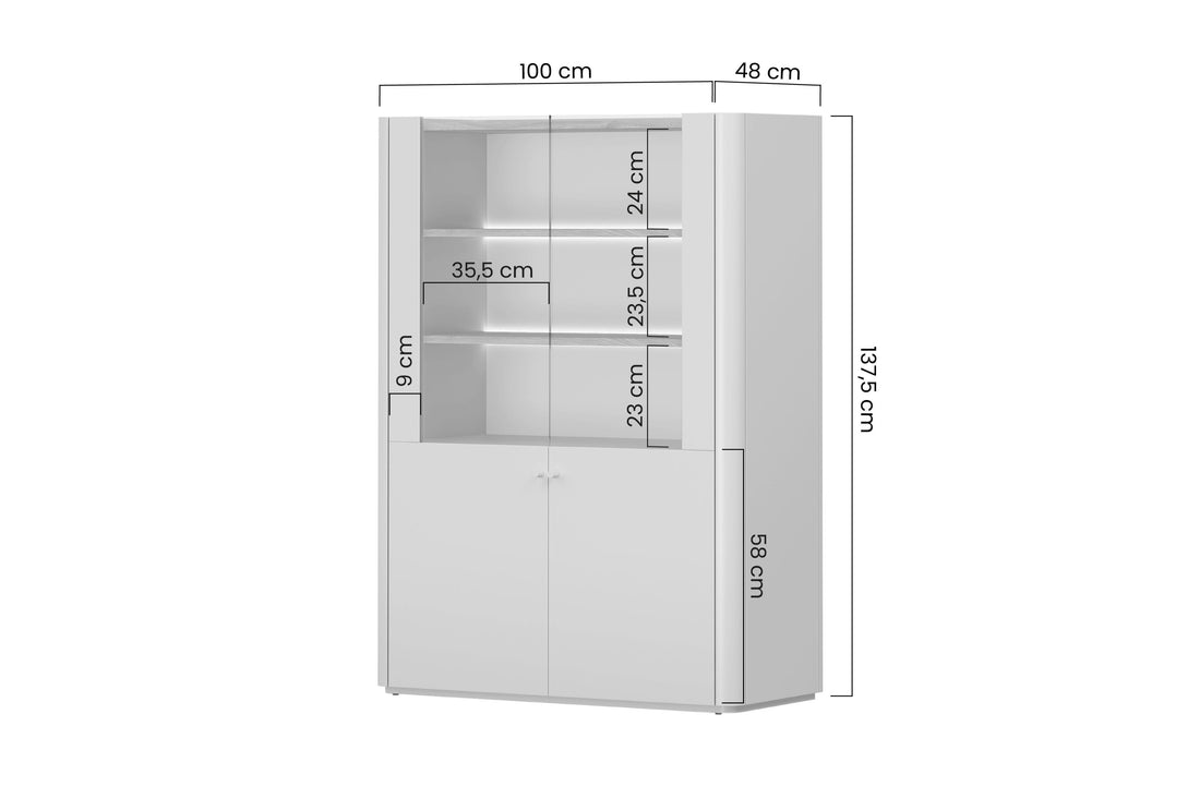 Elivo vitrinekast 100 cm - Modern design, geolied eikenblad, push to open | Kleur: Kasjmier
